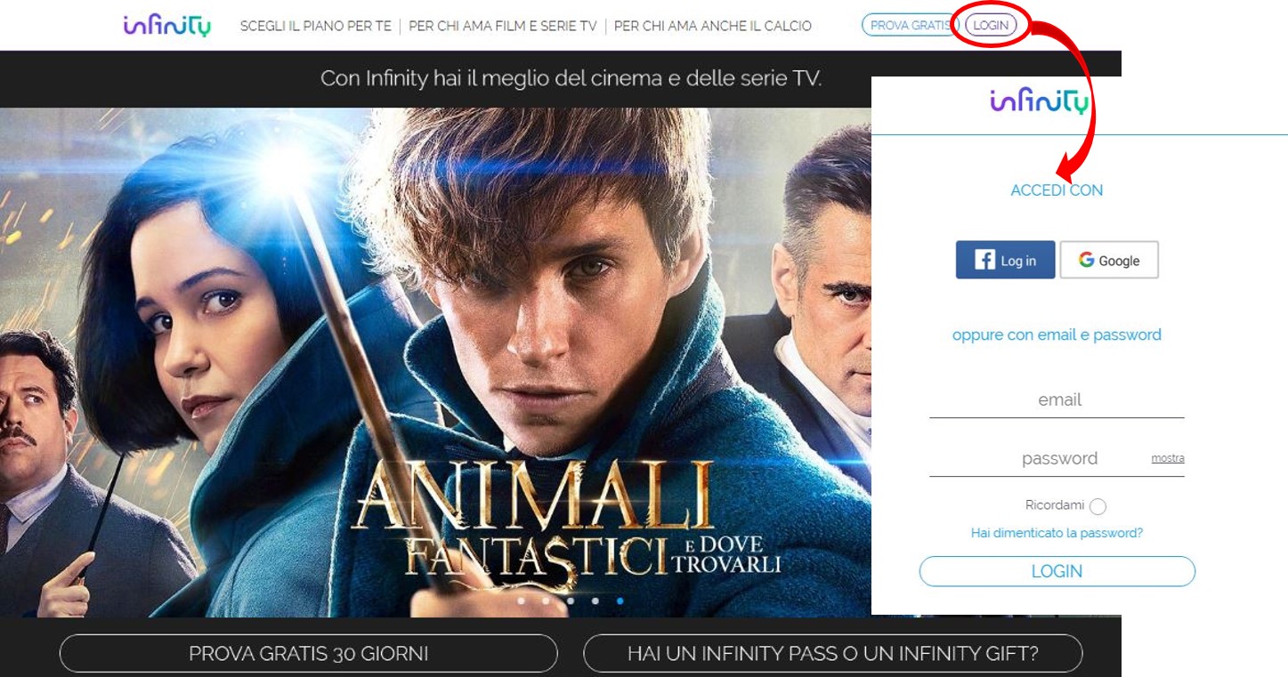 Come accedere/Recupero password? Help Infinity